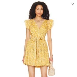 Cleobella Zia Mini Dress Cassia Ruffle Shoulder Yellow White Evereve Sz M